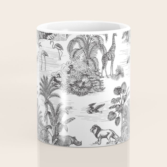 Tropical Toile de Jouy Exotic Safari Lion & Giraffe Coffee Mug Gallery Image 4