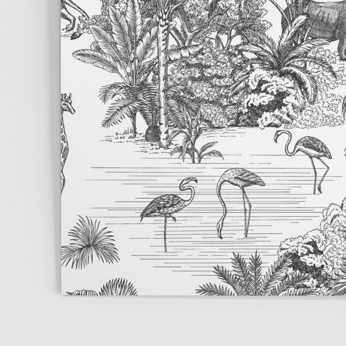 Tropical Toile de Jouy Exotic Safari Lion & Giraffe Poster Gallery Image 3