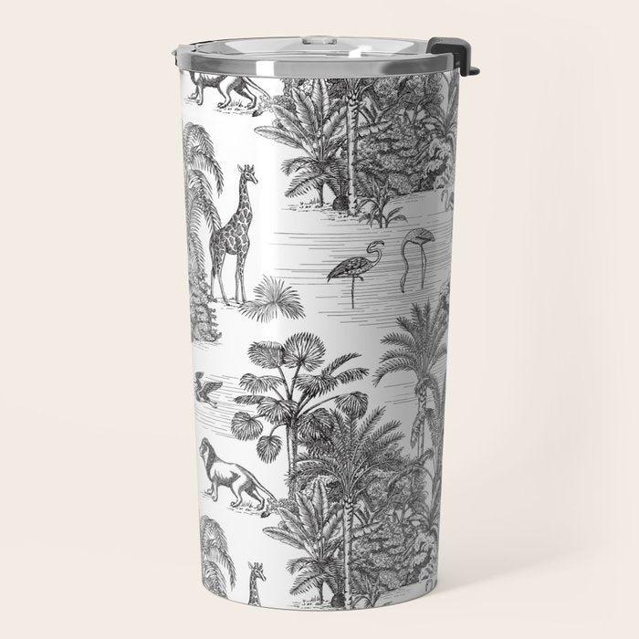 Tropical Toile de Jouy Exotic Safari Lion & Giraffe Travel Mug Gallery Image 2