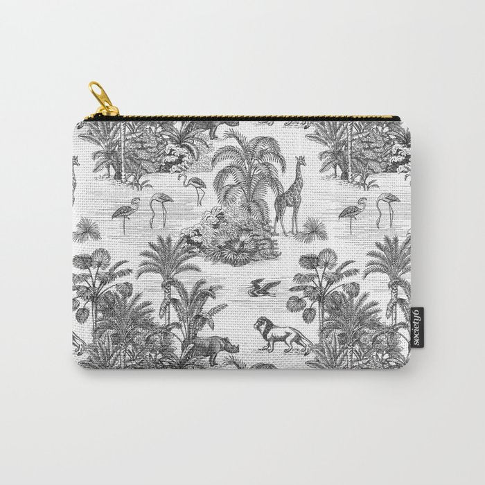 Tropical Toile de Jouy Exotic Safari Lion & Giraffe Carry All Pouch Gallery Image 1