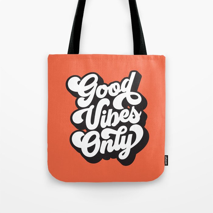 GOOD VIBES ONLY orange red black and white Tote Bag Gallery Image 1