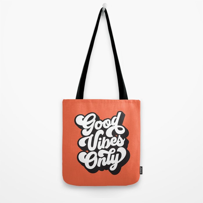 GOOD VIBES ONLY orange red black and white Tote Bag Gallery Image 2