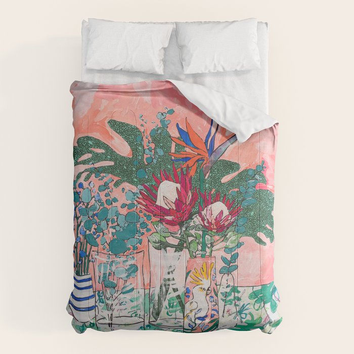 Cockatoo Vase - Bouquet of Flowers on Coral and Jungle Comforter Gallery Image 1