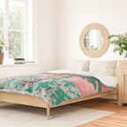 Cockatoo Vase - Bouquet of Flowers on Coral and Jungle Duvet Cover Gallery Image 2