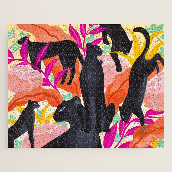 Black Panthers in Exotic Garden Jigsaw Puzzle Gallery Image 1