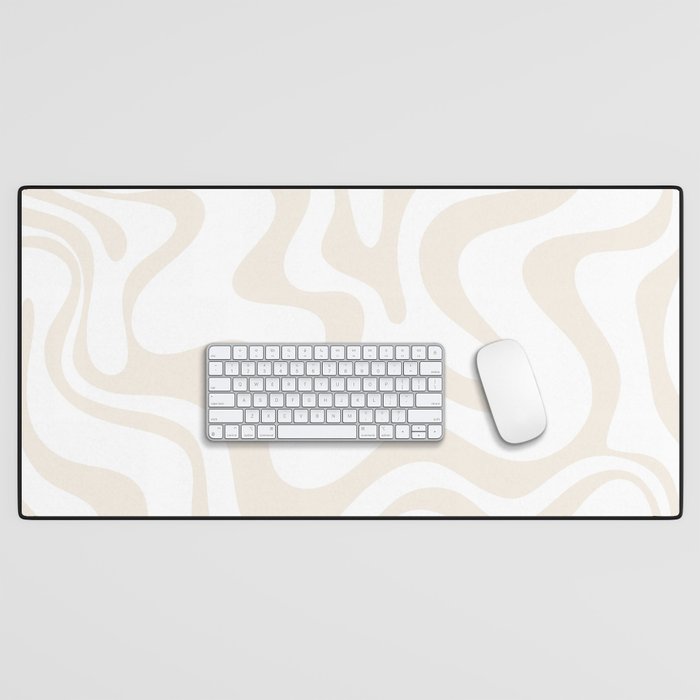 Liquid Swirl Abstract Pattern in Pale Beige and White Desk Mat Gallery Image 1