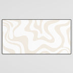 Liquid Swirl Abstract Pattern in Pale Beige and White Desk Mat Gallery Image 3
