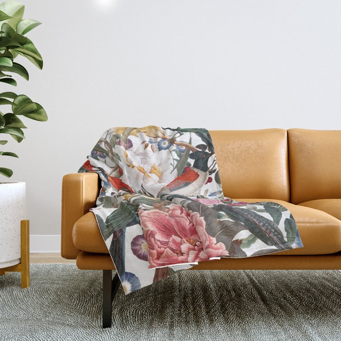 Floral and Birds XXXV Throw Blanket Gallery Image 1