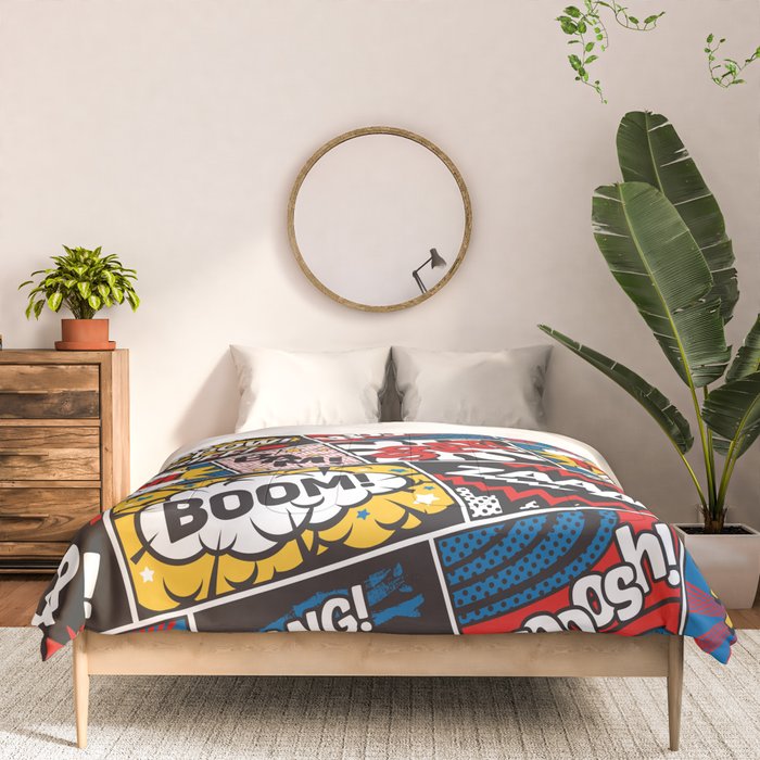 Modern Comic Book Superhero Pattern Color Colour Cartoon Lichtenstein Pop Art Comforter Gallery Image 3