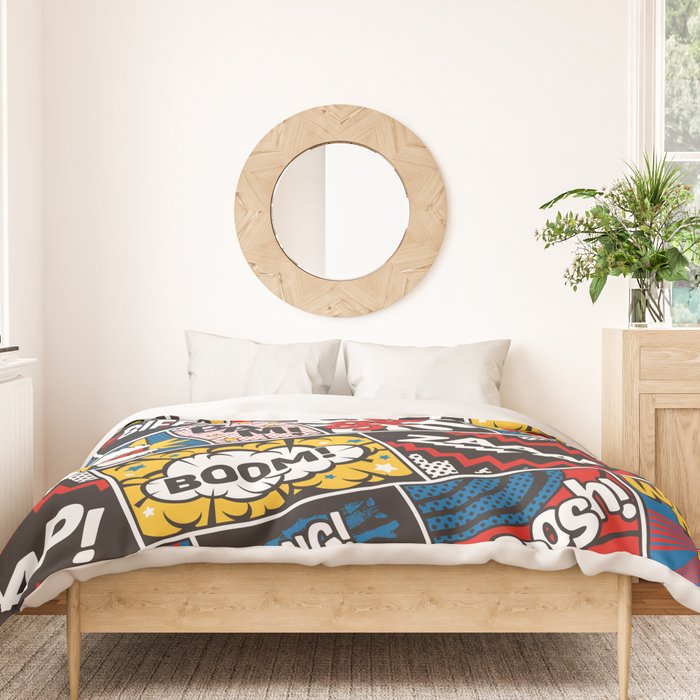 Modern Comic Book Superhero Pattern Color Colour Cartoon Lichtenstein Pop Art Duvet Cover Gallery Image 3