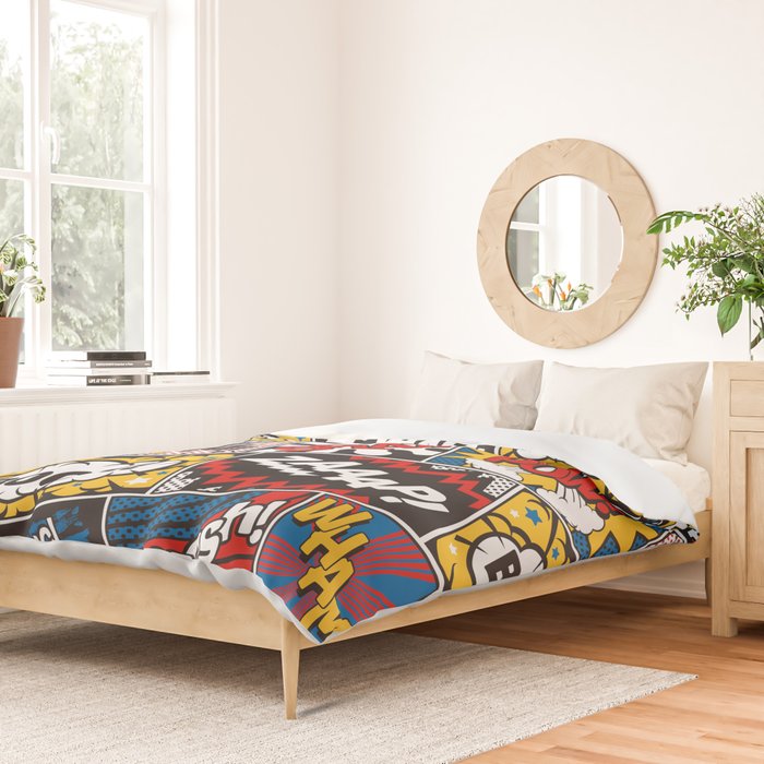 Modern Comic Book Superhero Pattern Color Colour Cartoon Lichtenstein Pop Art Duvet Cover Gallery Image 2
