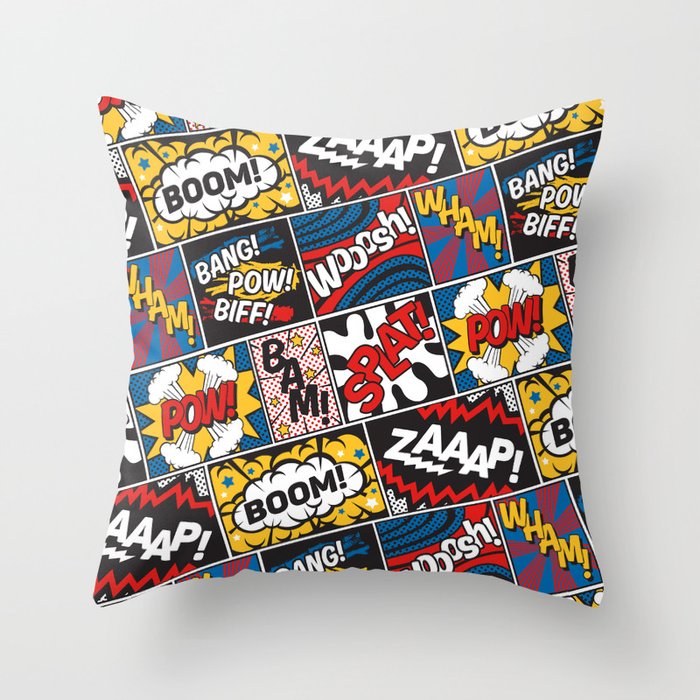 Modern Comic Book Superhero Pattern Color Colour Cartoon Lichtenstein Pop Art Throw Pillow Gallery Image 6