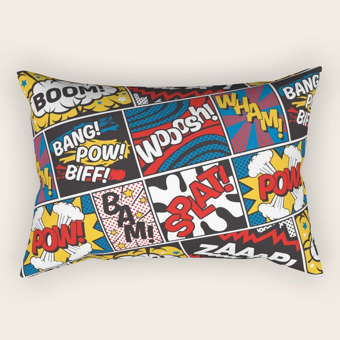 Modern Comic Book Superhero Pattern Color Colour Cartoon Lichtenstein Pop Art Rectangular Pillow Gallery Image 2