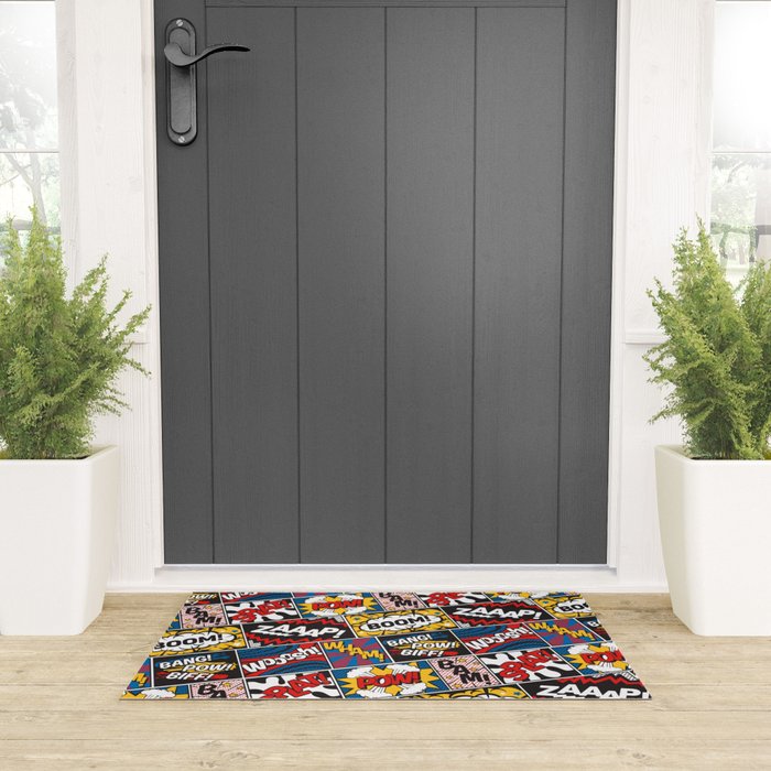 Modern Comic Book Superhero Pattern Color Colour Cartoon Lichtenstein Pop Art Welcome Mat Gallery Image 3