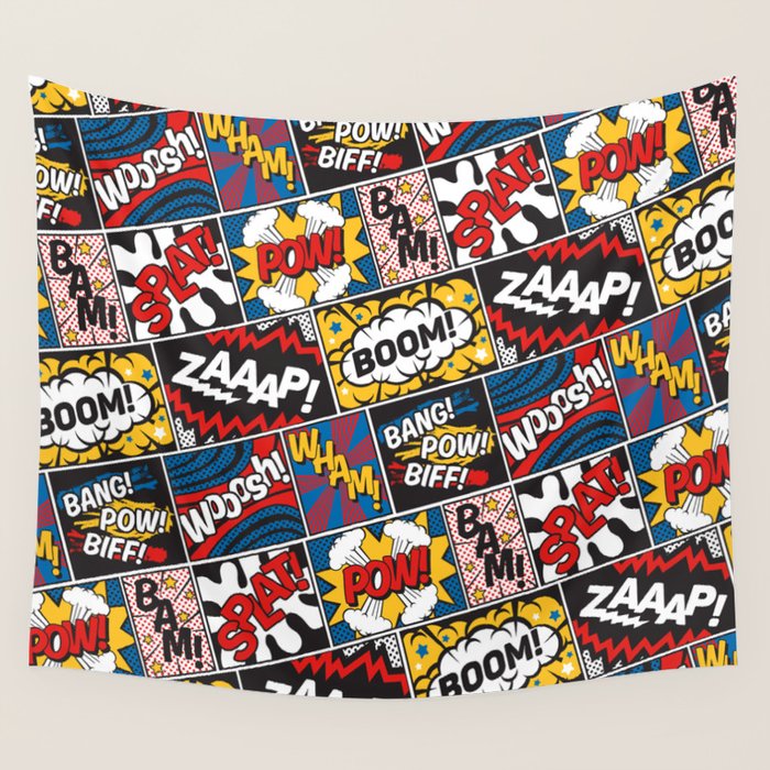 Modern Comic Book Superhero Pattern Color Colour Cartoon Lichtenstein Pop Art Wall Tapestry Gallery Image 4