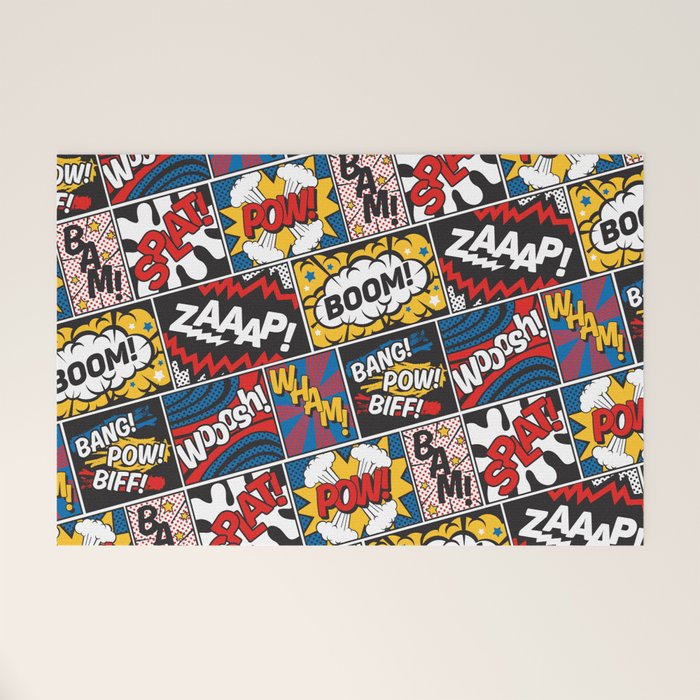 Modern Comic Book Superhero Pattern Color Colour Cartoon Lichtenstein Pop Art Welcome Mat Gallery Image 1