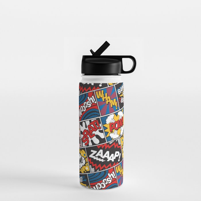 Modern Comic Book Superhero Pattern Color Colour Cartoon Lichtenstein Pop Art Water Bottle Gallery Image 1