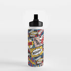 Modern Comic Book Superhero Pattern Color Colour Cartoon Lichtenstein Pop Art Water Bottle Gallery Image 2