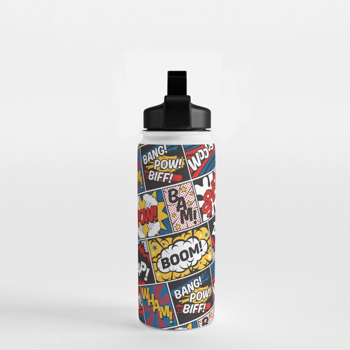 Modern Comic Book Superhero Pattern Color Colour Cartoon Lichtenstein Pop Art Water Bottle Gallery Image 2
