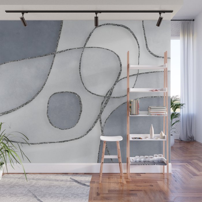 Abstract Line Work Blue Grey Wall Mural Gallery Image 1