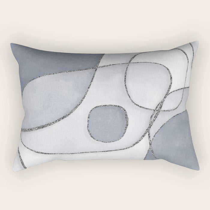 Abstract Line Work Blue Grey Rectangular Pillow Gallery Image 1