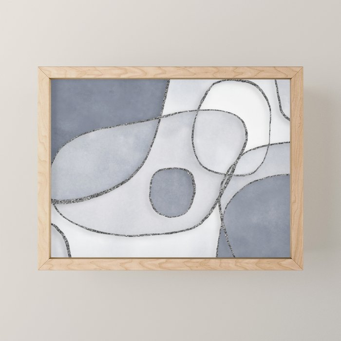 Abstract Line Work Blue Grey Mini Art Print Gallery Image 1
