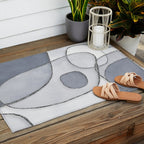 Abstract Line Work Blue Grey Outdoor Rug Gallery Image 2