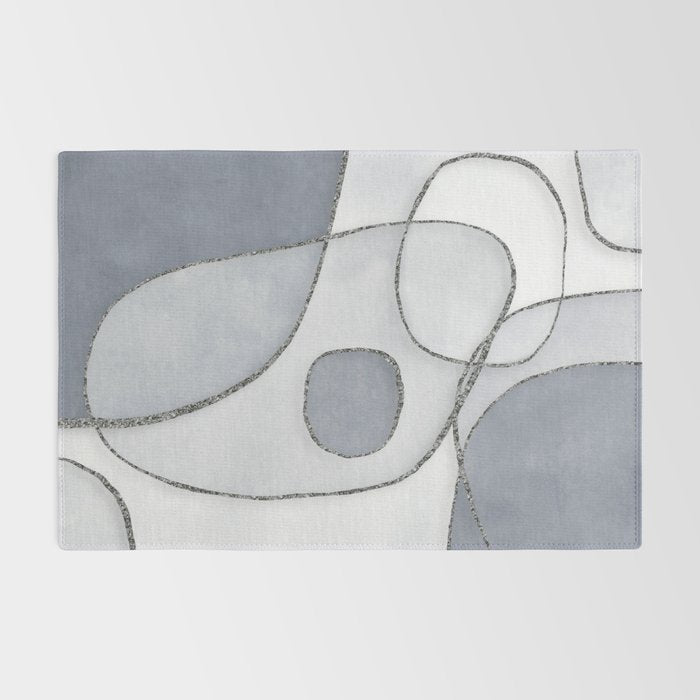 Abstract Line Work Blue Grey Rug Gallery Image 2