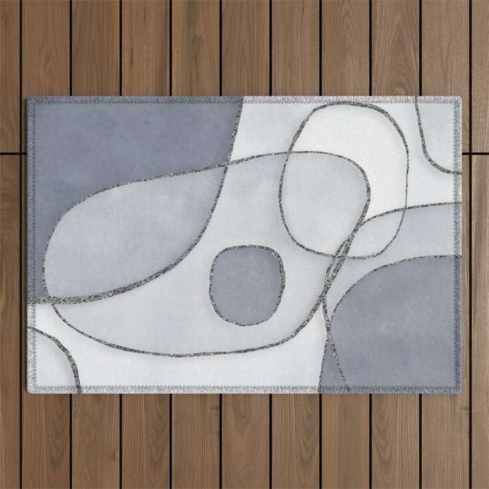 Abstract Line Work Blue Grey Outdoor Rug Gallery Image 1