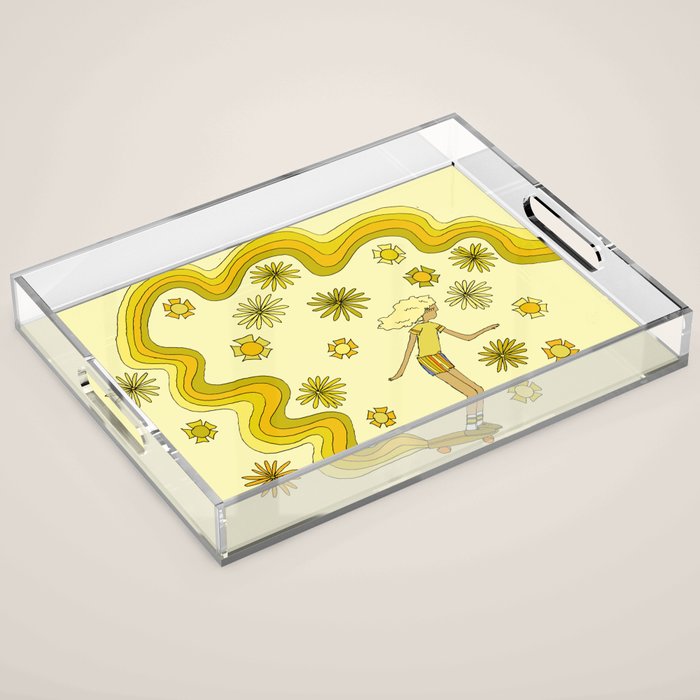 groovy skate hang 10 // tony alva style // surfy birdy art Acrylic Tray Gallery Image 1