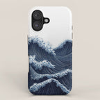 Japanese Wall Art Wave Poster Ocean Wall Art Minimalist Print Blue Japandi Art Wabi Sabi Painting iPhone Case Gallery Image 1