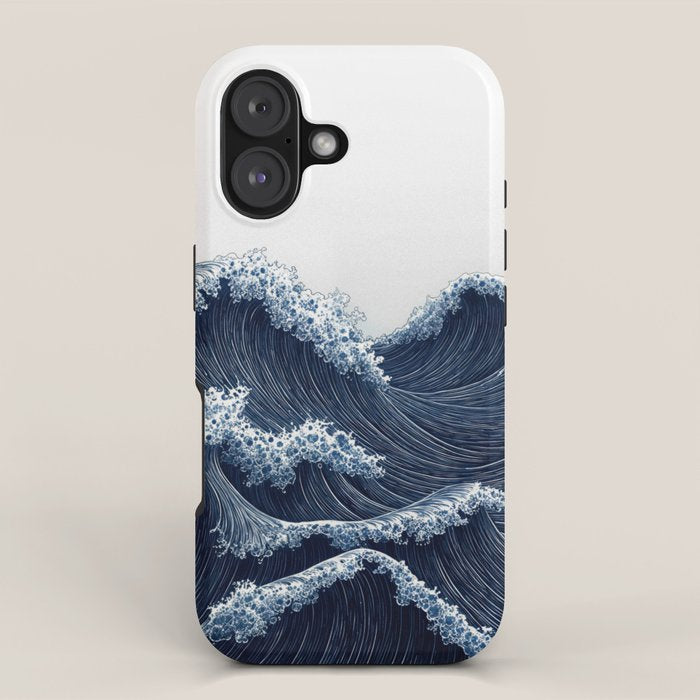 Japanese Wall Art Wave Poster Ocean Wall Art Minimalist Print Blue Japandi Art Wabi Sabi Painting iPhone Case Gallery Image 1