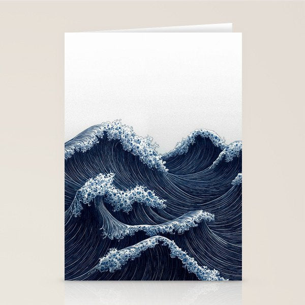 Japanese Wall Art Wave Poster Ocean Wall Art Minimalist Print Blue Japandi Art Wabi Sabi Painting Stationery Card Gallery Image 1