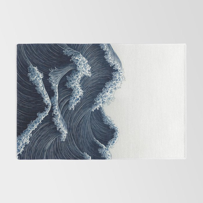 Japanese Wall Art Wave Poster Ocean Wall Art Minimalist Print Blue Japandi Art Wabi Sabi Painting Rug Gallery Image 2