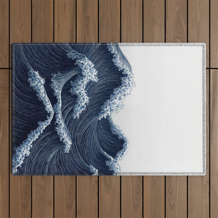 Japanese Wall Art Wave Poster Ocean Wall Art Minimalist Print Blue Japandi Art Wabi Sabi Painting Outdoor Rug Gallery Image 1