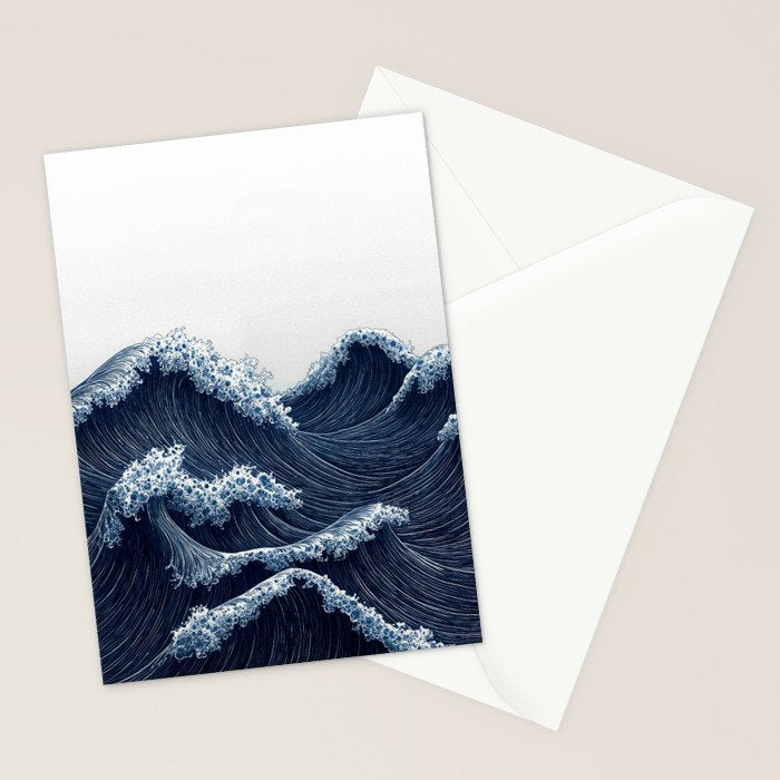 Japanese Wall Art Wave Poster Ocean Wall Art Minimalist Print Blue Japandi Art Wabi Sabi Painting Stationery Card Gallery Image 2
