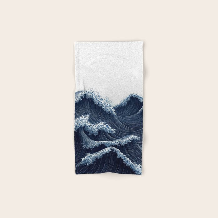 Japanese Wall Art Wave Poster Ocean Wall Art Minimalist Print Blue Japandi Art Wabi Sabi Painting Bath Towel Gallery Image 1