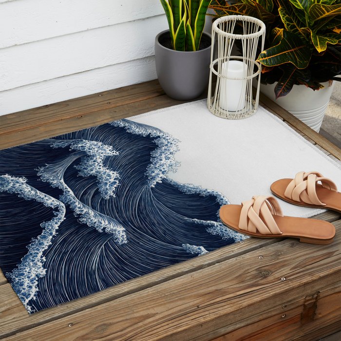 Japanese Wall Art Wave Poster Ocean Wall Art Minimalist Print Blue Japandi Art Wabi Sabi Painting Outdoor Rug Gallery Image 2