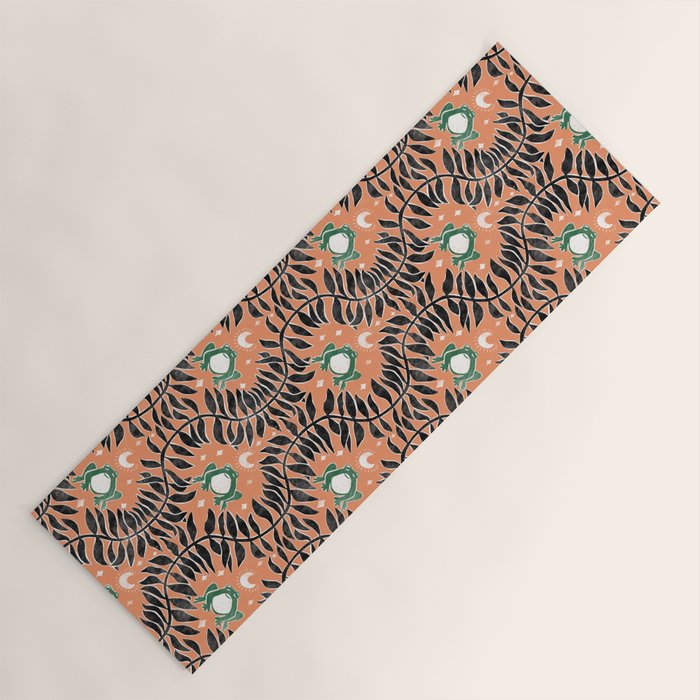 Froggie Ogee - papaya, green, and black Yoga Mat Gallery Image 1