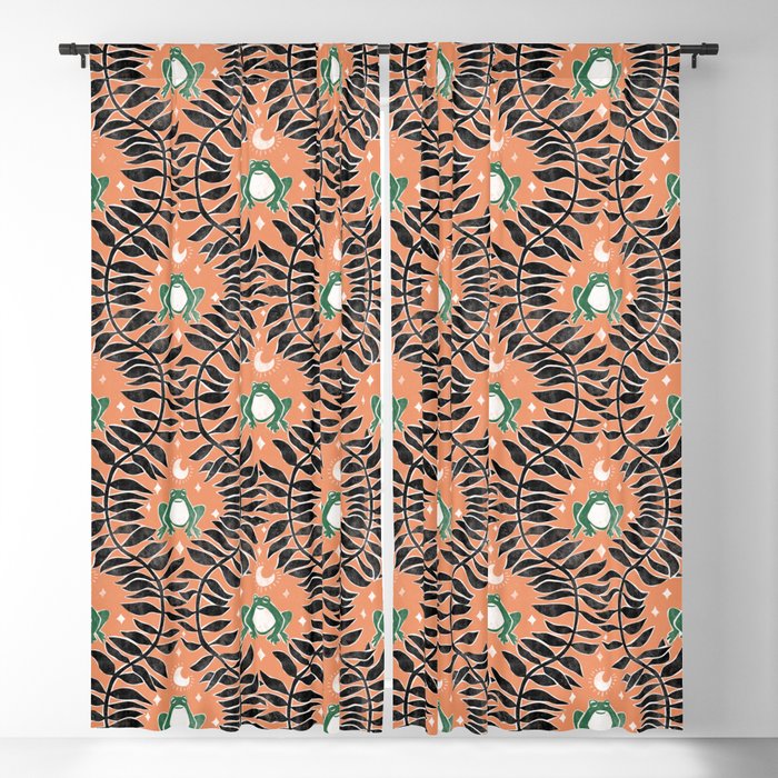 Froggie Ogee - papaya, green, and black Window Curtain Gallery Image 5