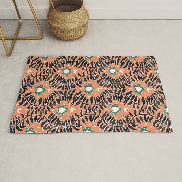Froggie Ogee - papaya, green, and black Rug Gallery Image 1