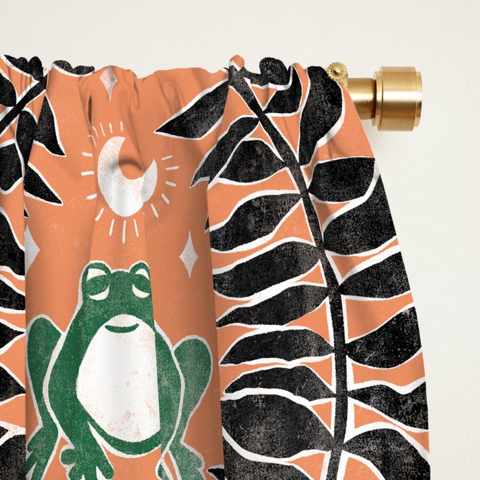 Froggie Ogee - papaya, green, and black Window Curtain Gallery Image 2