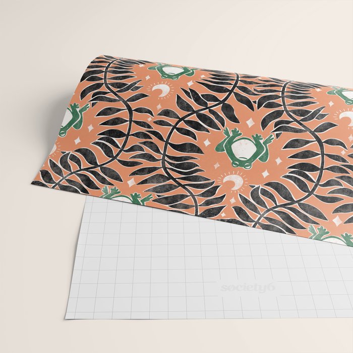 Froggie Ogee - papaya, green, and black Wrapping Paper Gallery Image 2