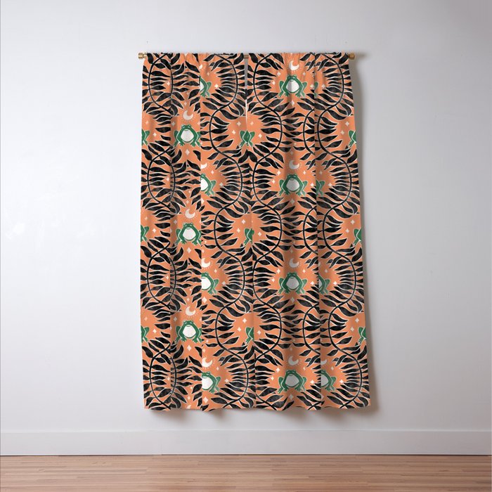 Froggie Ogee - papaya, green, and black Window Curtain Gallery Image 3