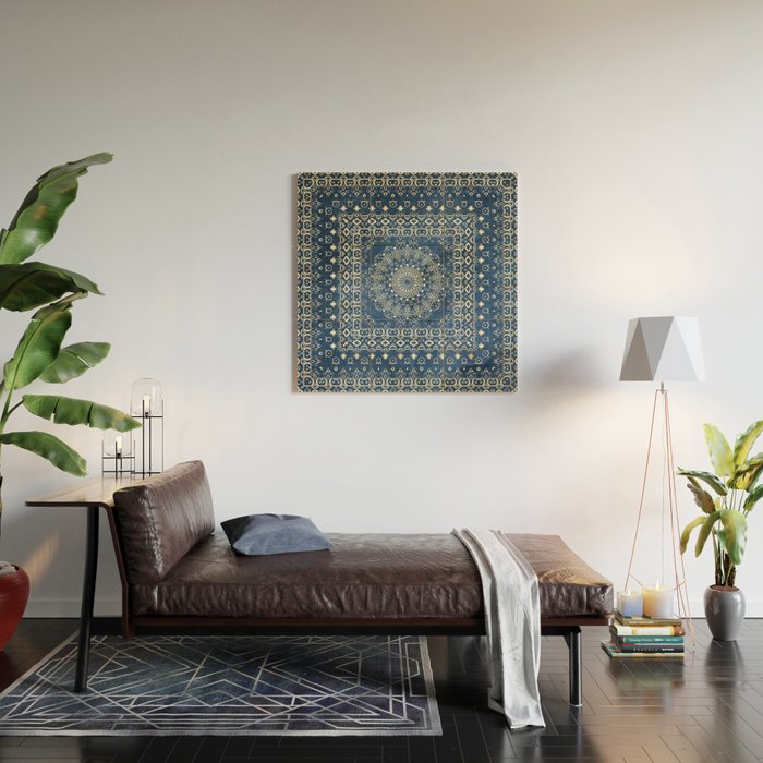 Old Bookshop Magic Mandala in Blue Wood Wall Art Gallery Image 2