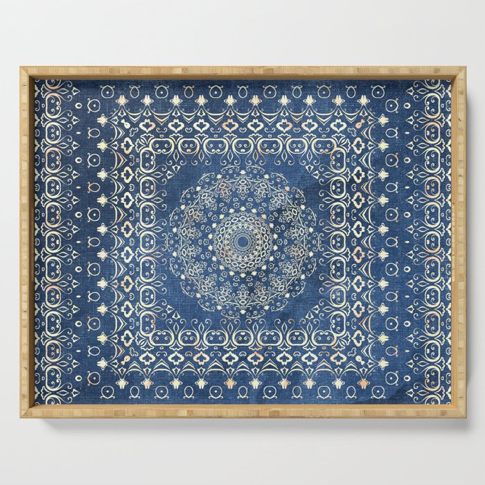 Old Bookshop Magic Mandala in Blue Serving Tray Gallery Image 1