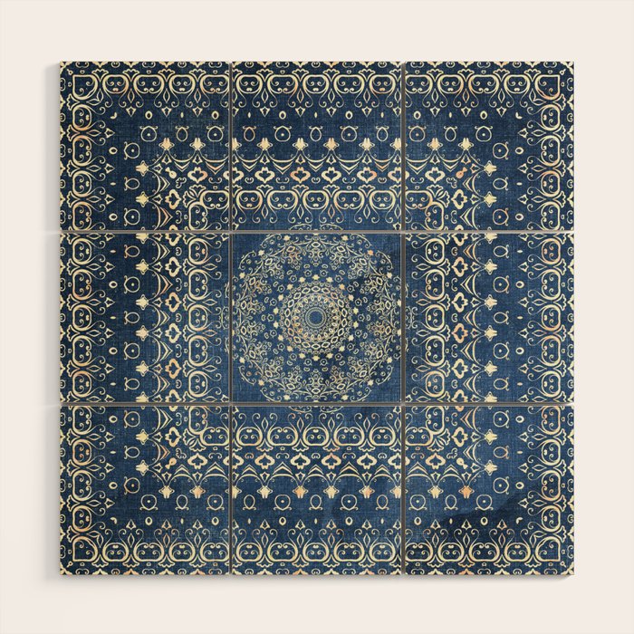 Old Bookshop Magic Mandala in Blue Wood Wall Art Gallery Image 1
