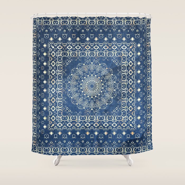 Old Bookshop Magic Mandala in Blue Shower Curtain Gallery Image 1