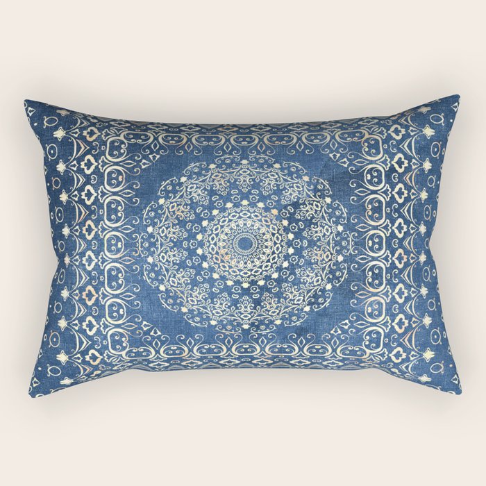 Old Bookshop Magic Mandala in Blue Rectangular Pillow Gallery Image 1
