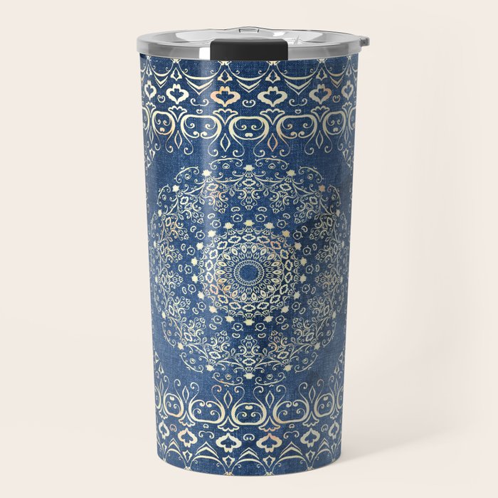 Old Bookshop Magic Mandala in Blue Travel Mug Gallery Image 1